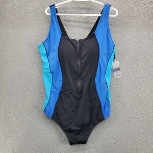 Swimsuits For All Chlorine Resistant Zip Front One Piece Swimsuit Size 26